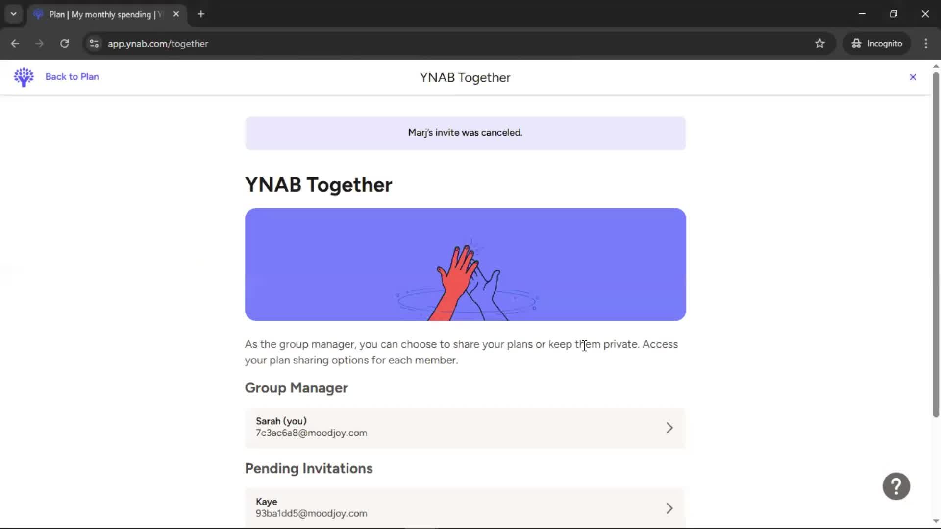 Cancelling an invite screenshot