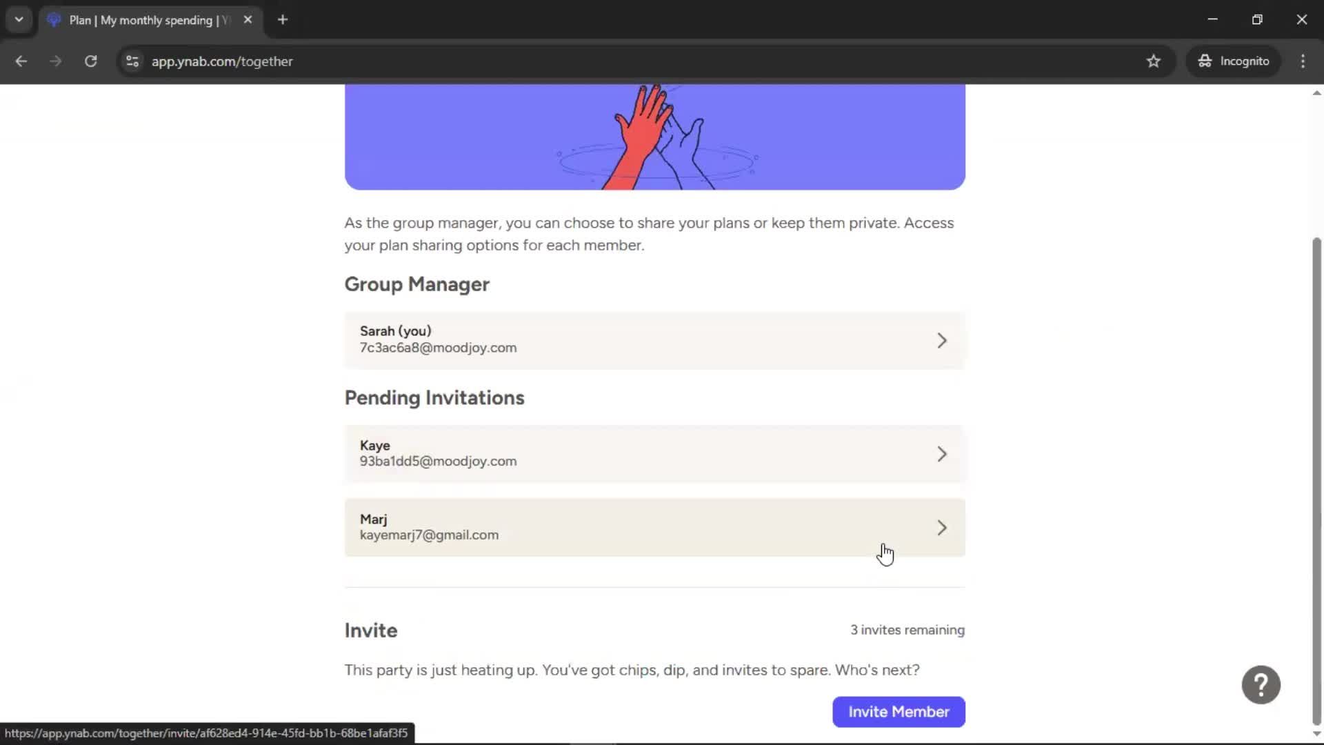 Cancelling an invite screenshot