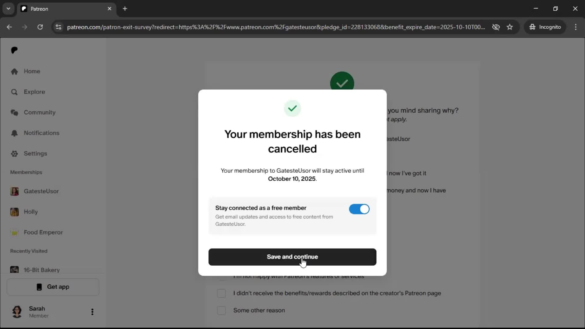 Cancelling your subscription screenshot
