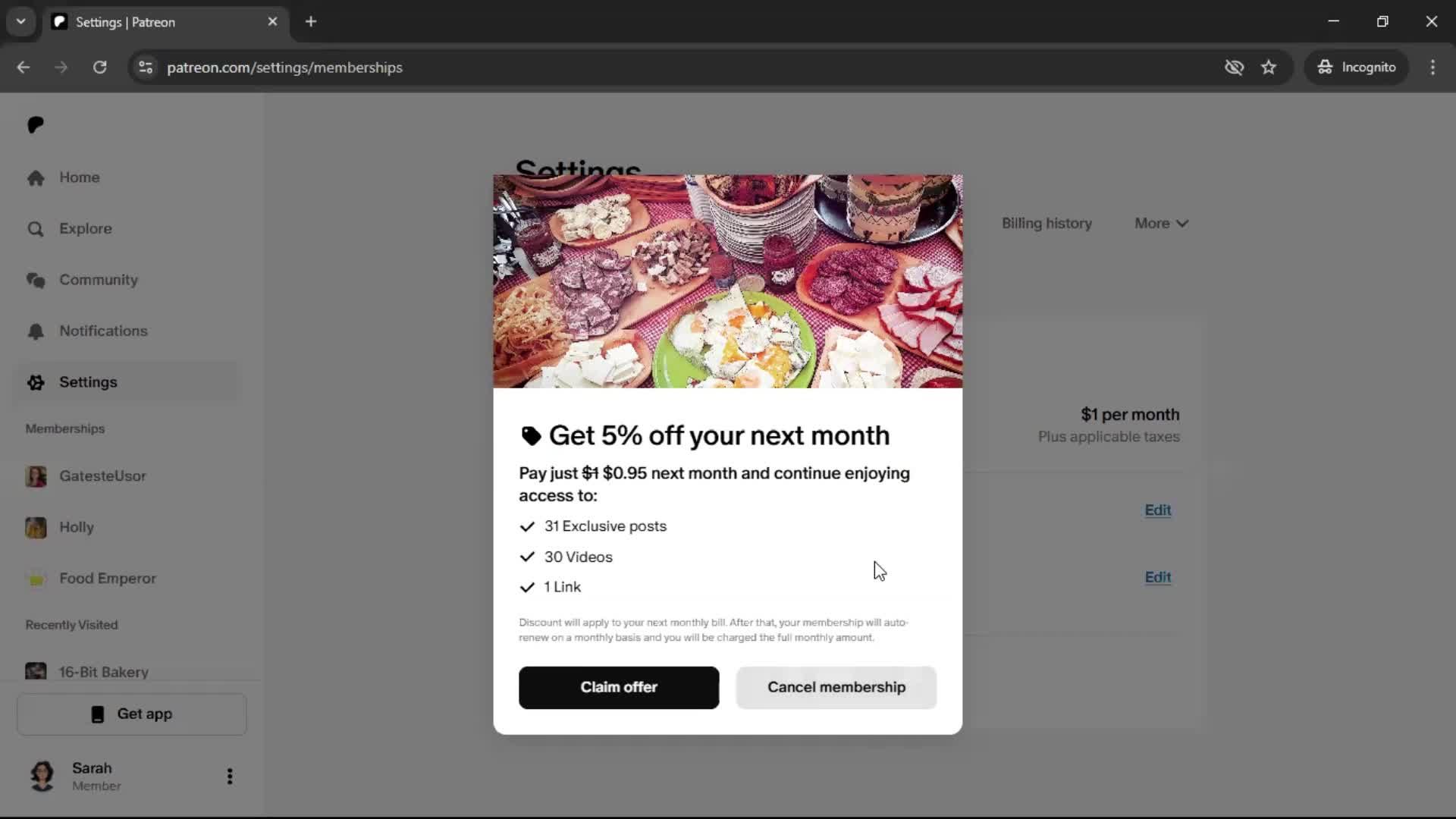 Cancelling your subscription screenshot