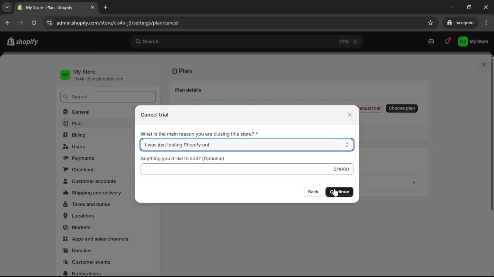 Cancelling your subscription screenshot