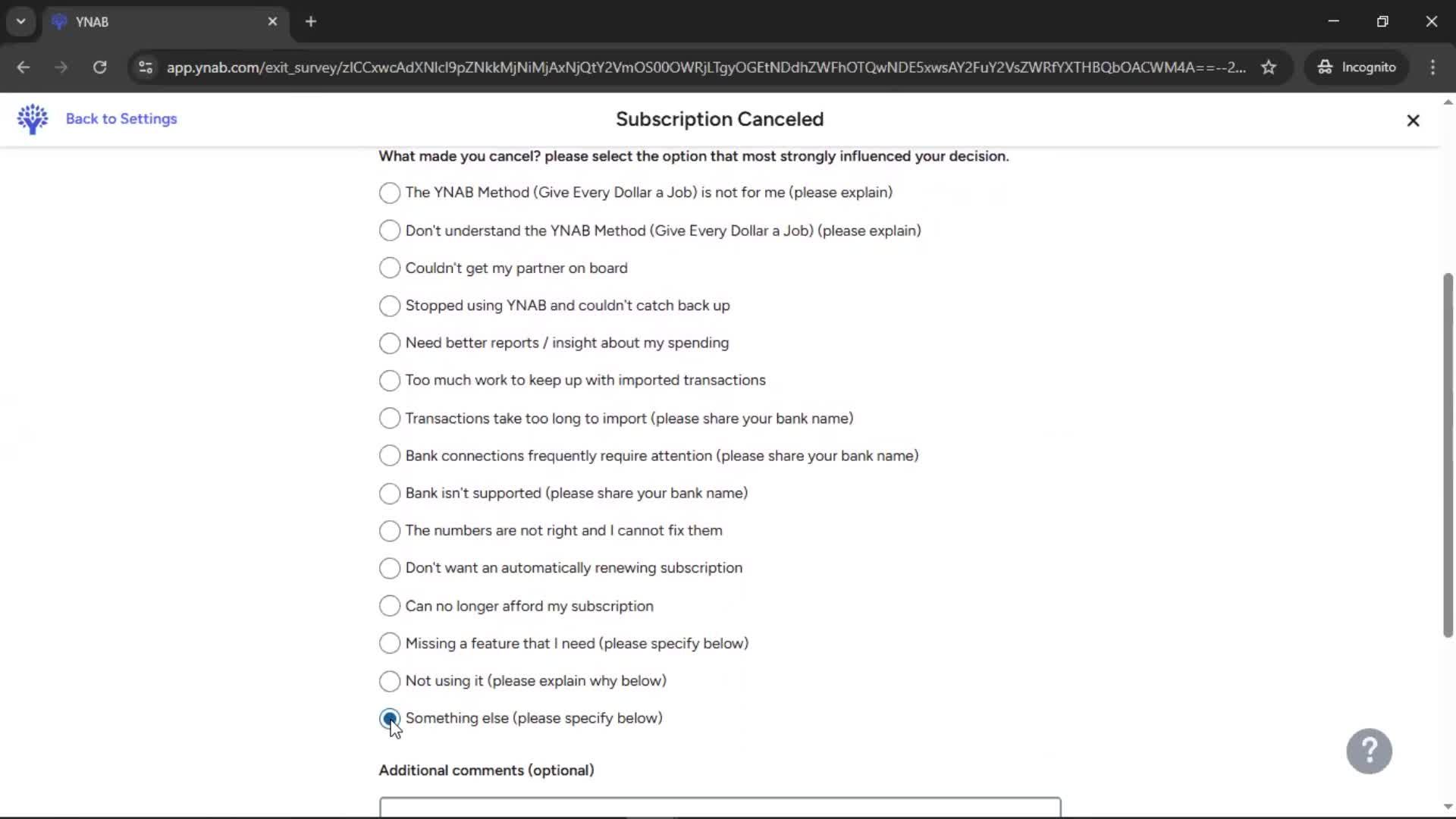 Cancelling your subscription screenshot