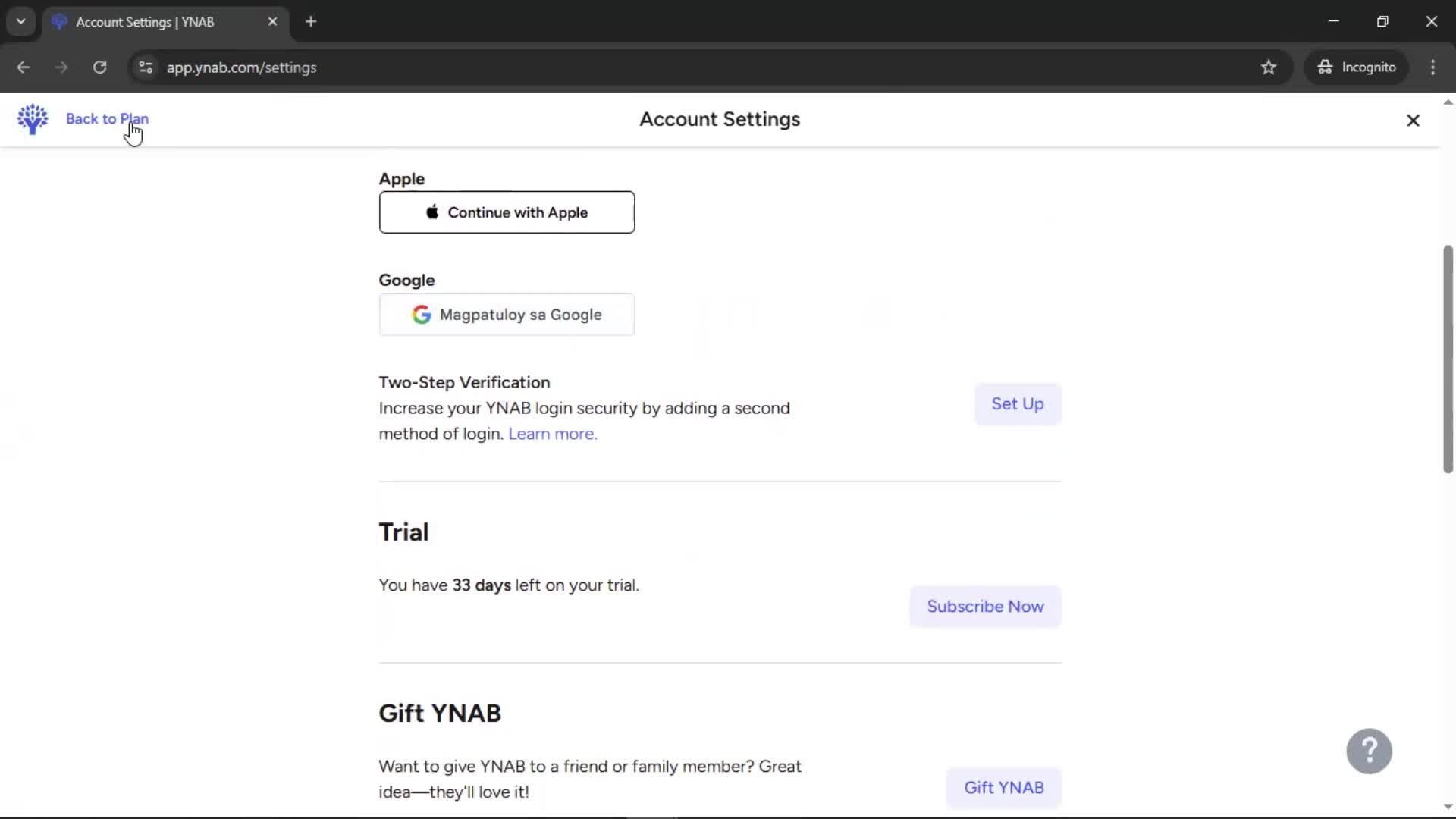 Cancelling your subscription screenshot