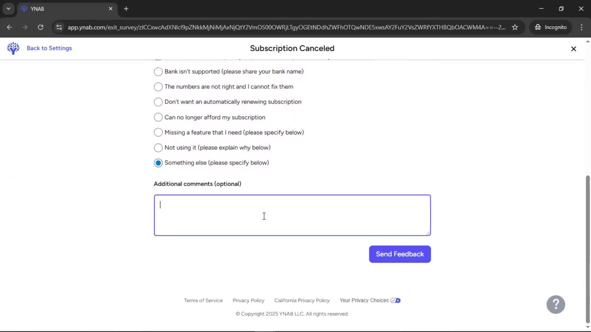Cancelling your subscription screenshot