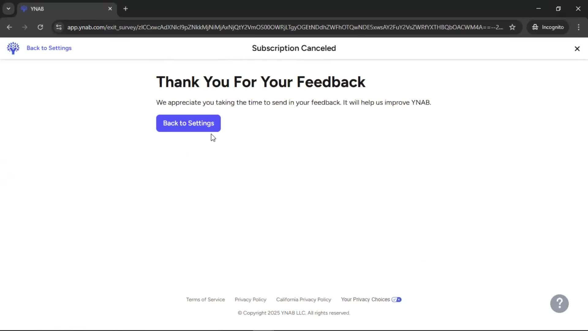 Cancelling your subscription screenshot
