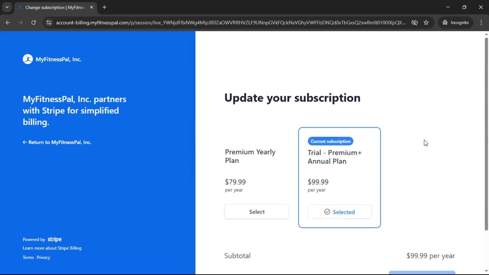 Cancelling your subscription screenshot