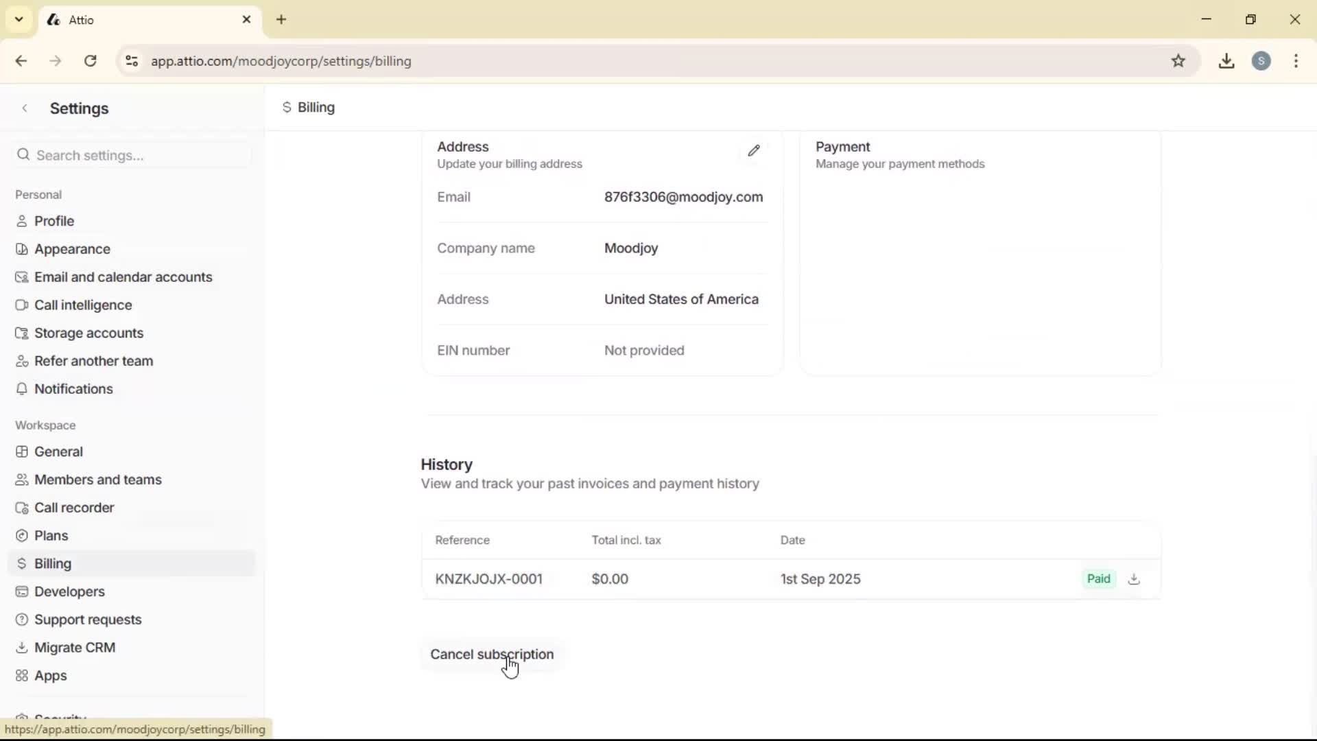 Cancelling your subscription screenshot