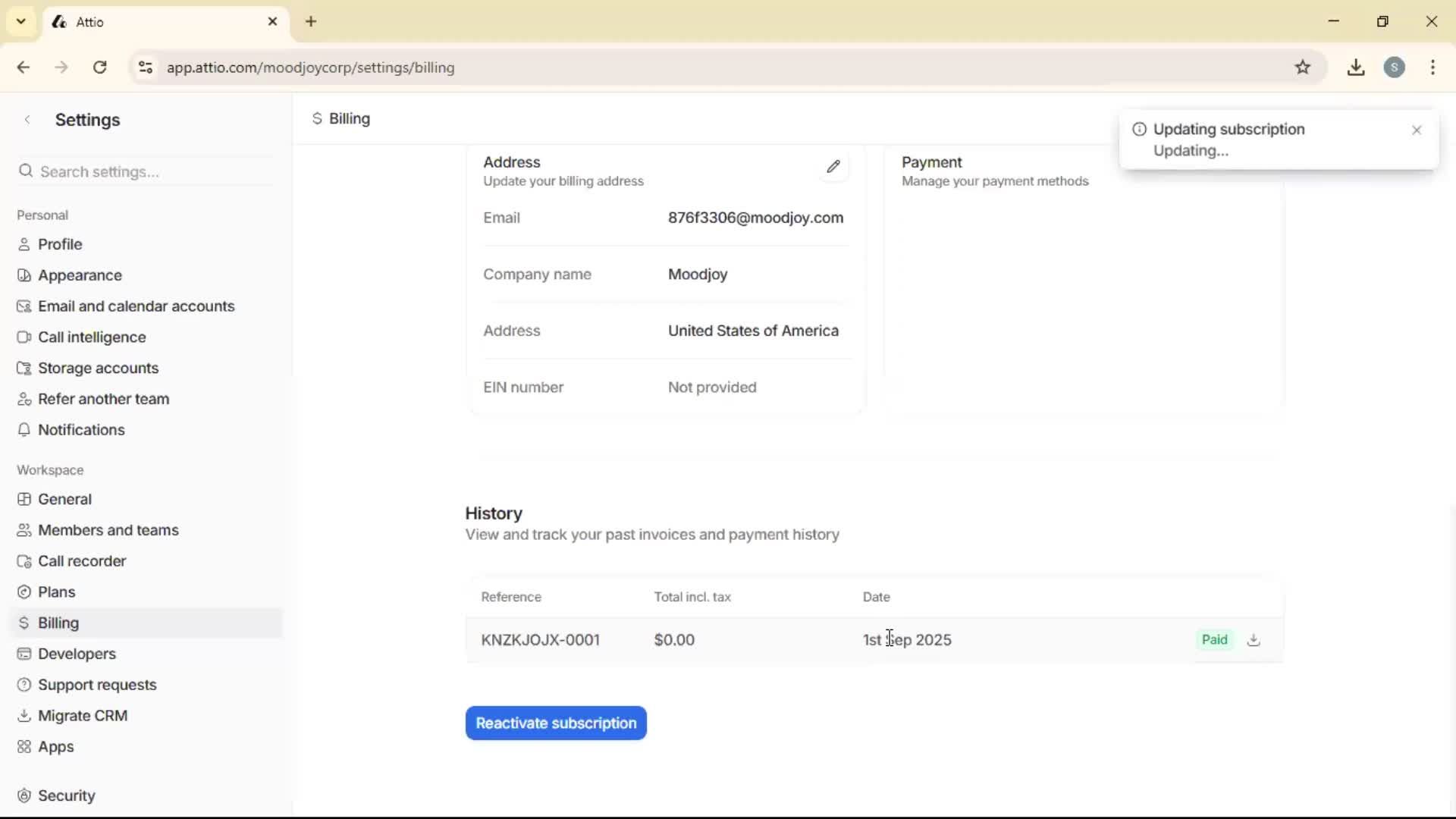 Cancelling your subscription screenshot