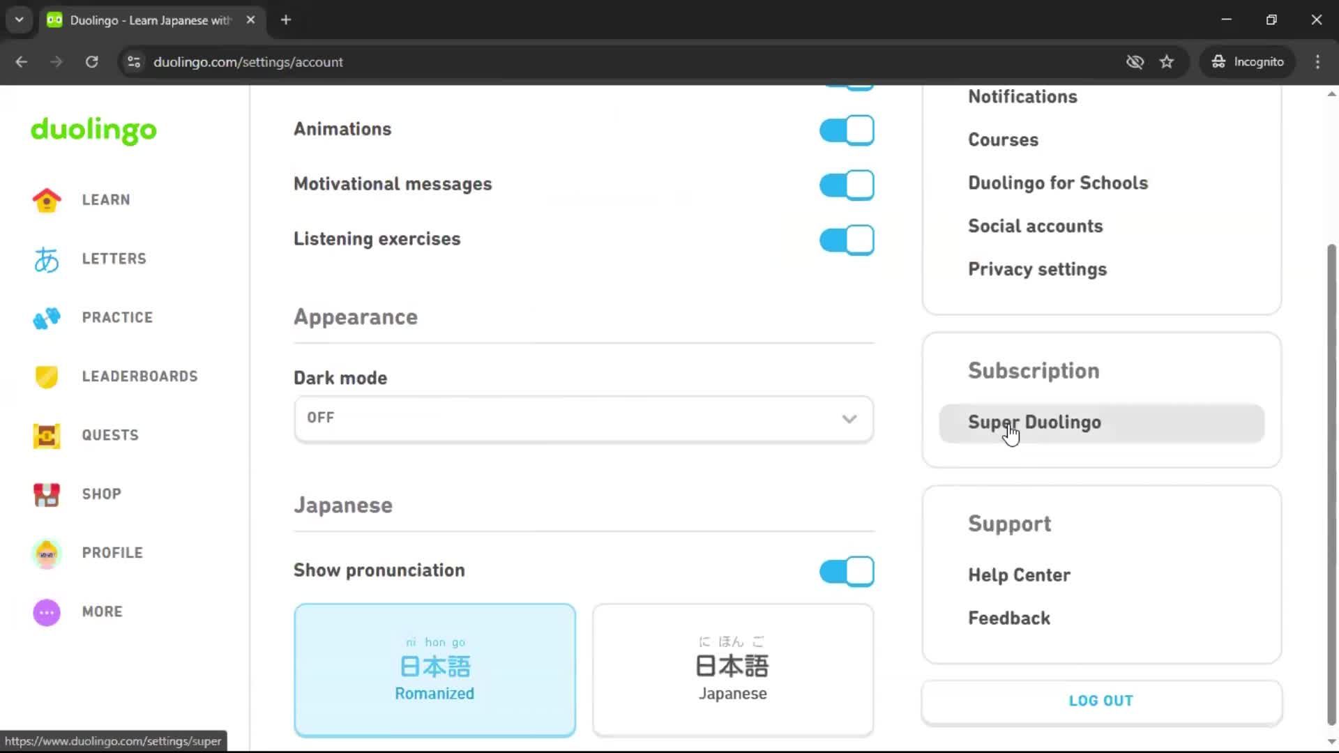 Cancelling your subscription screenshot