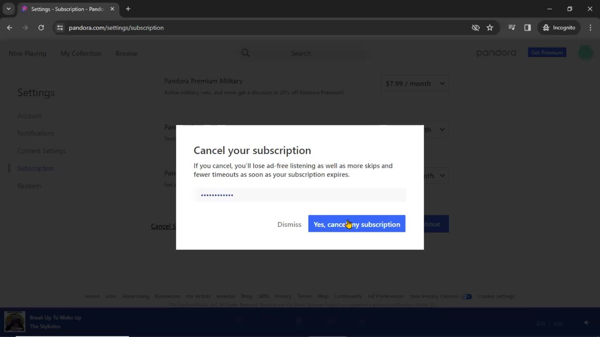 Cancelling your subscription on Pandora video thumbnail