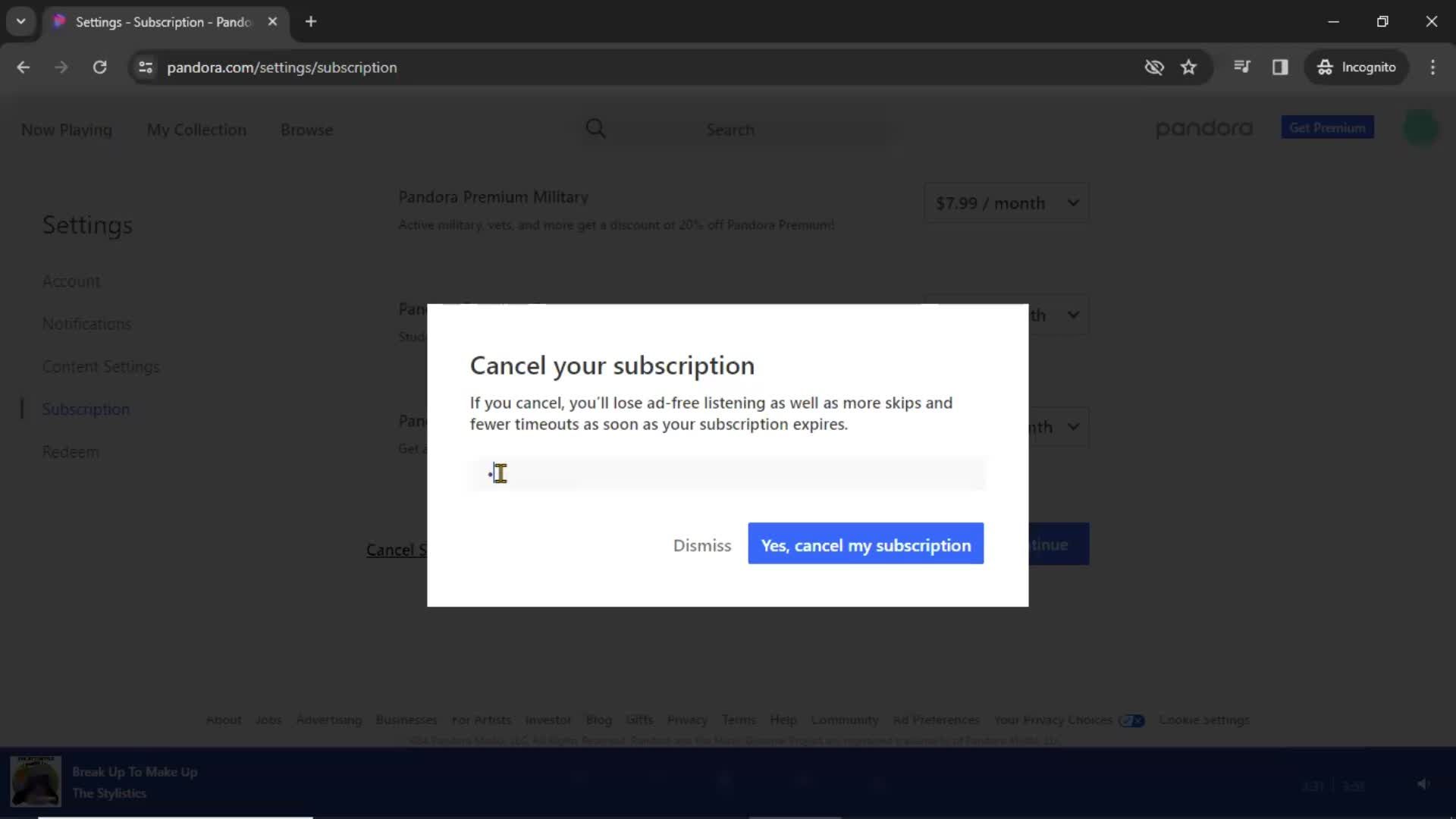Cancelling your subscription on Pandora video thumbnail