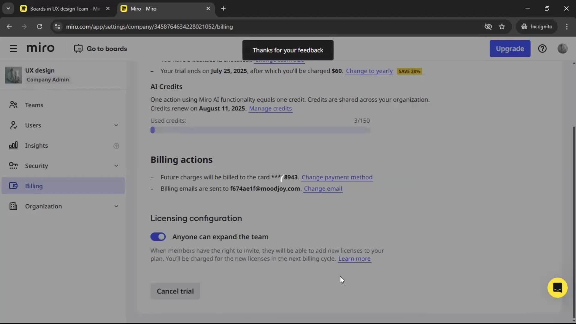 Cancelling your subscription screenshot