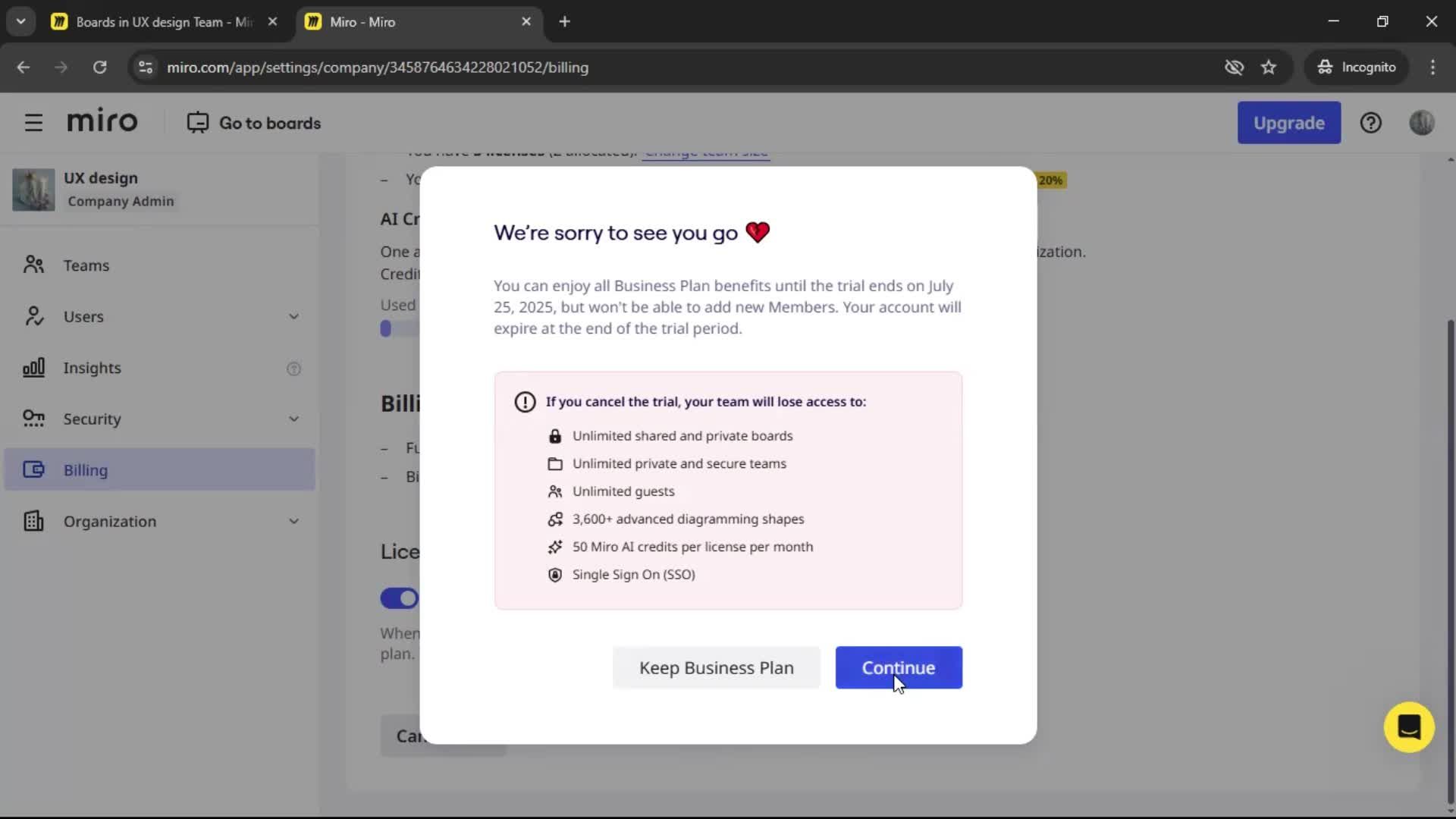 Cancelling your subscription screenshot