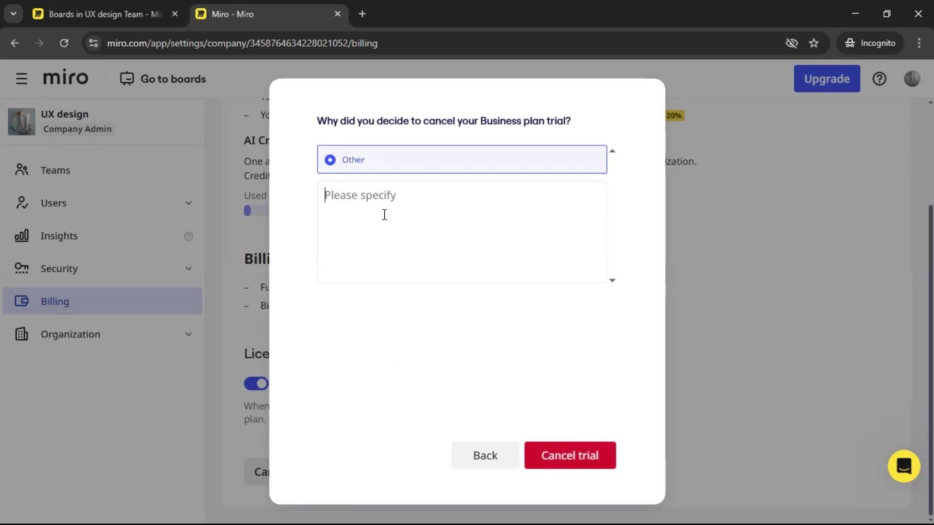 Cancelling your subscription screenshot