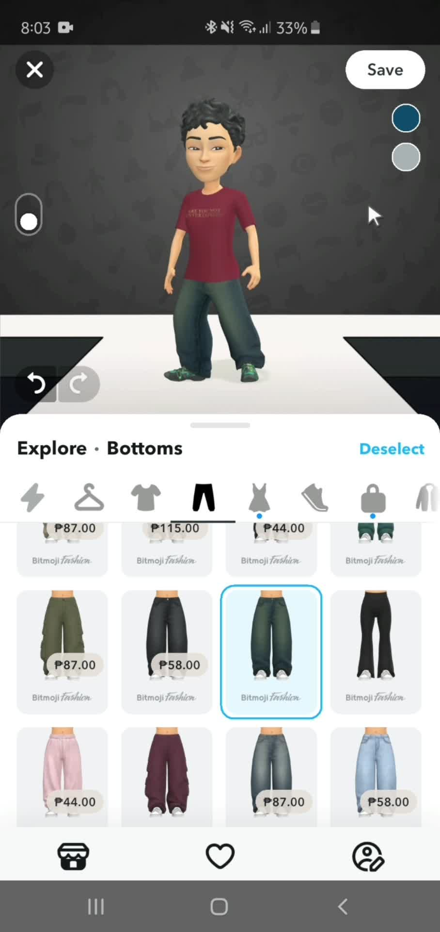 Changing Bitmoji outfit screenshot