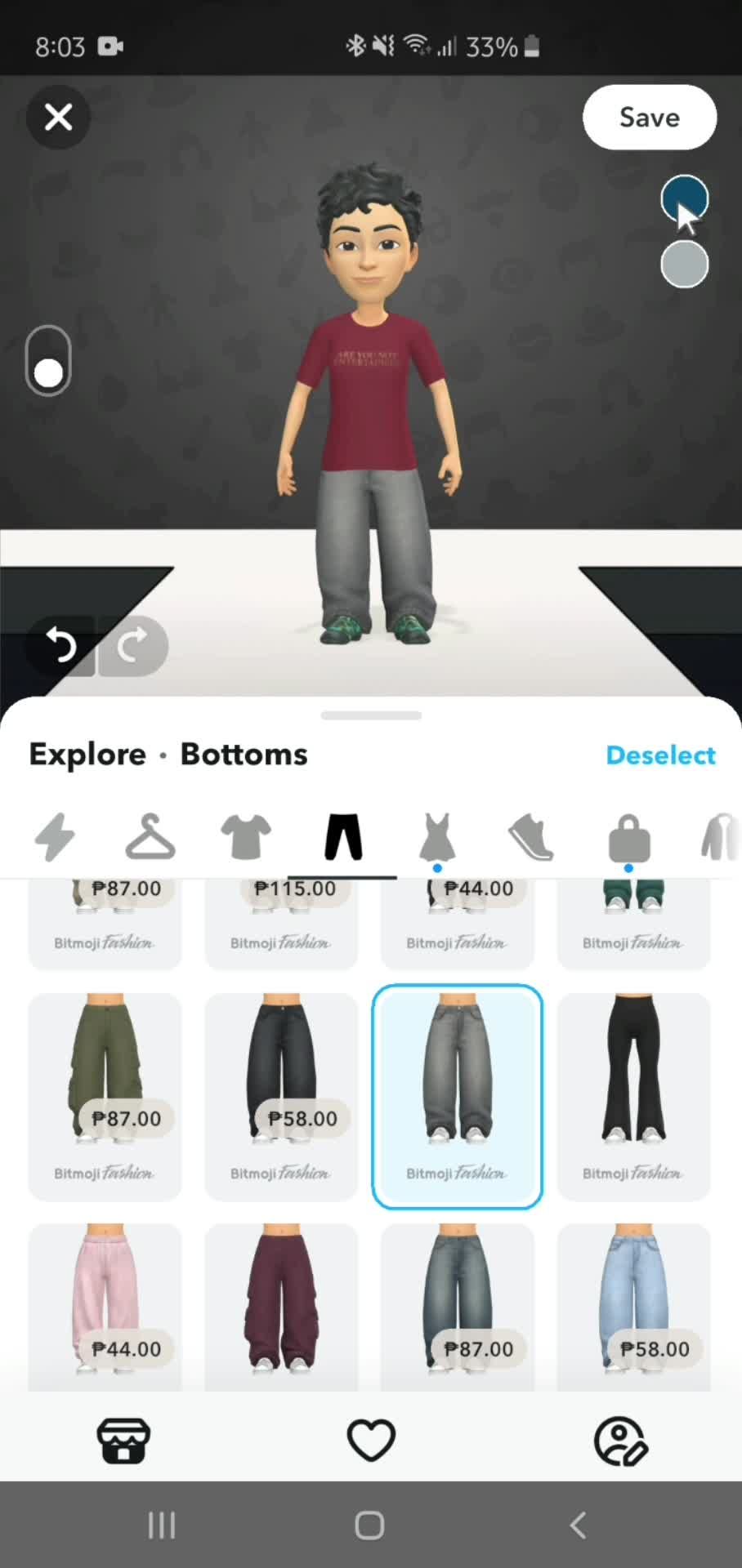 Changing Bitmoji outfit screenshot