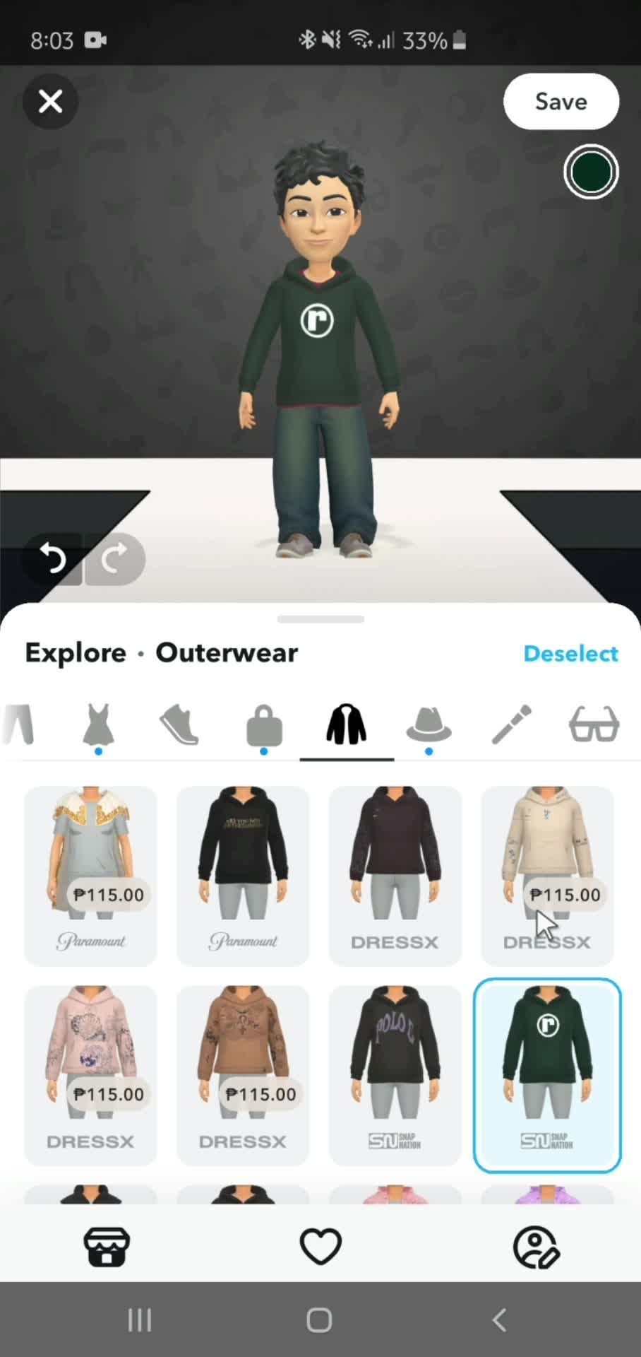 Changing Bitmoji outfit screenshot