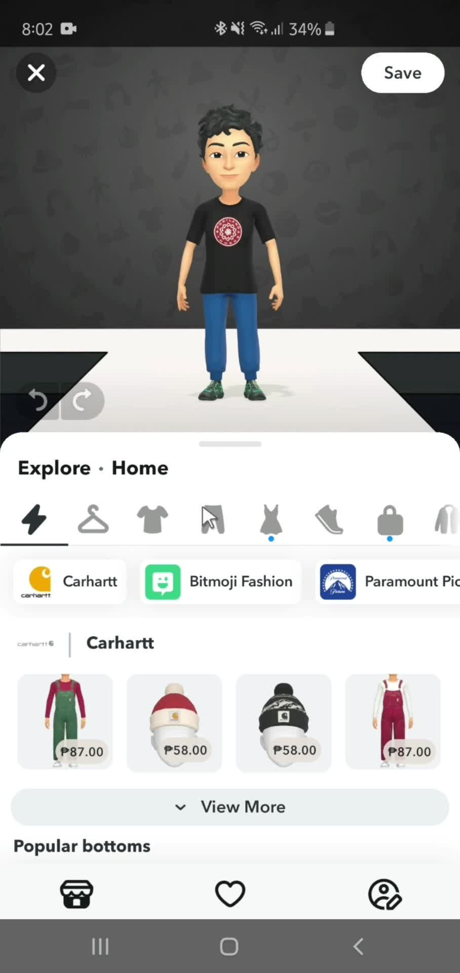 Changing Bitmoji outfit on Snapchat video thumbnail