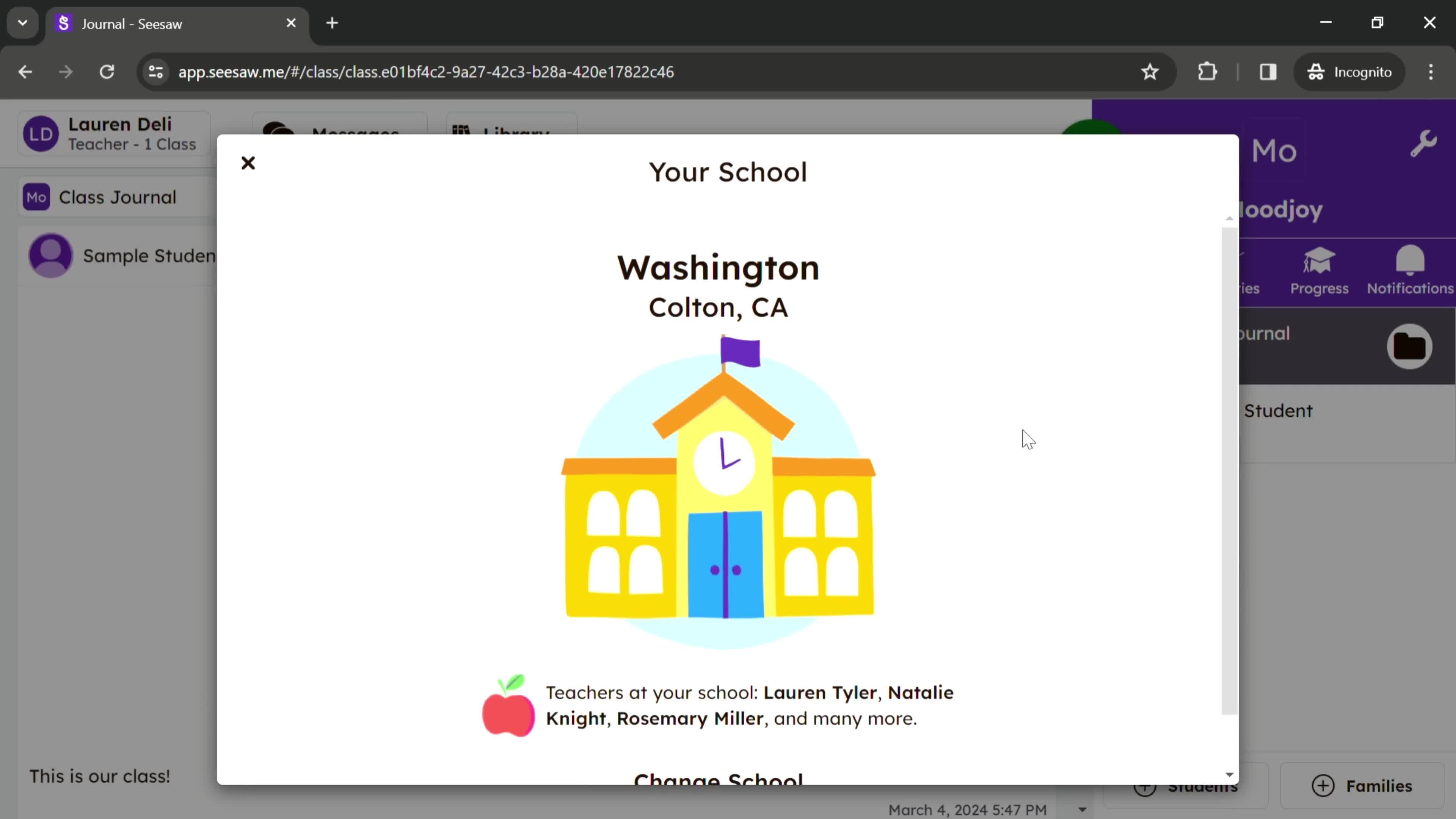 Changing school screenshot