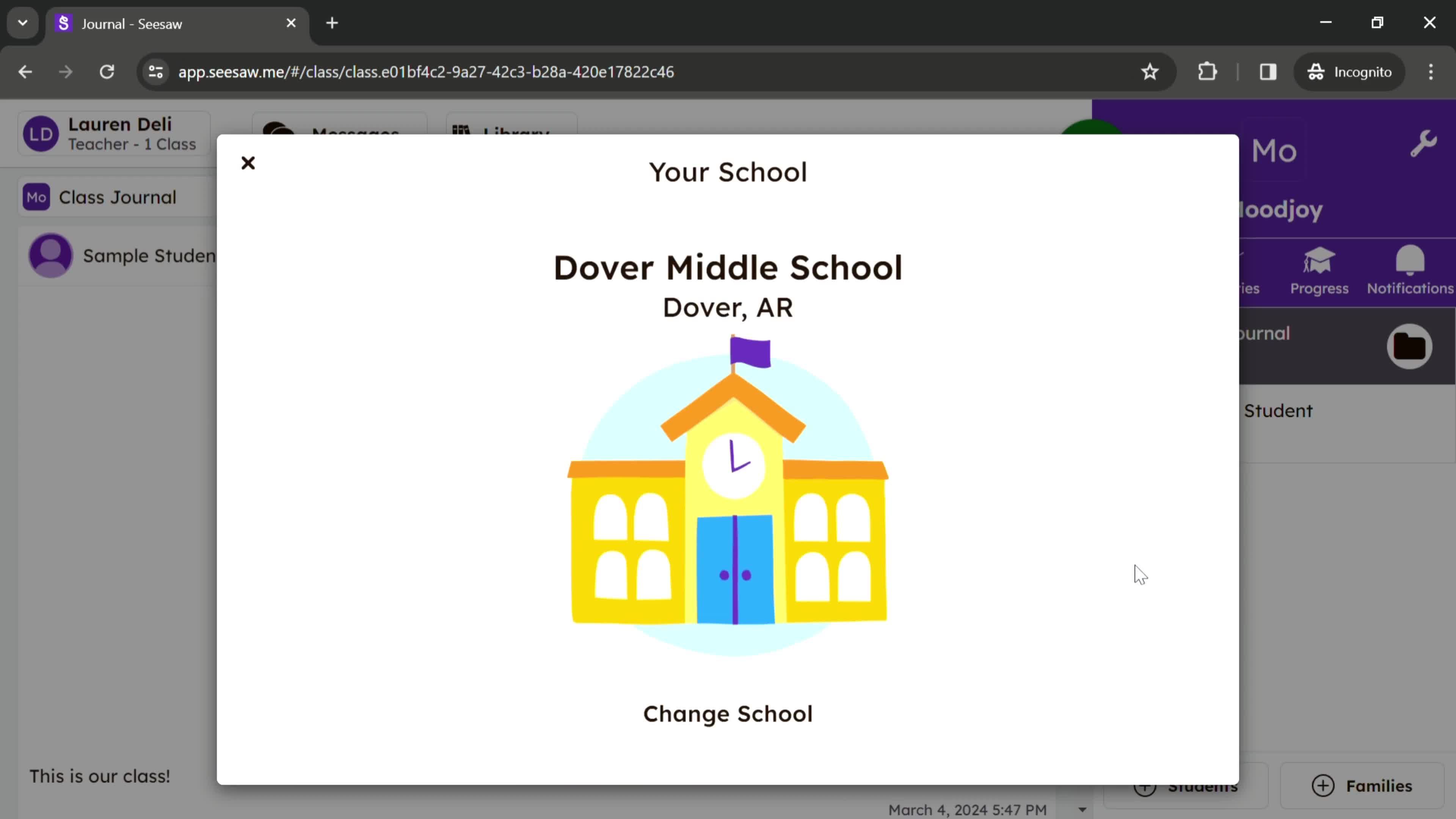 Changing school screenshot