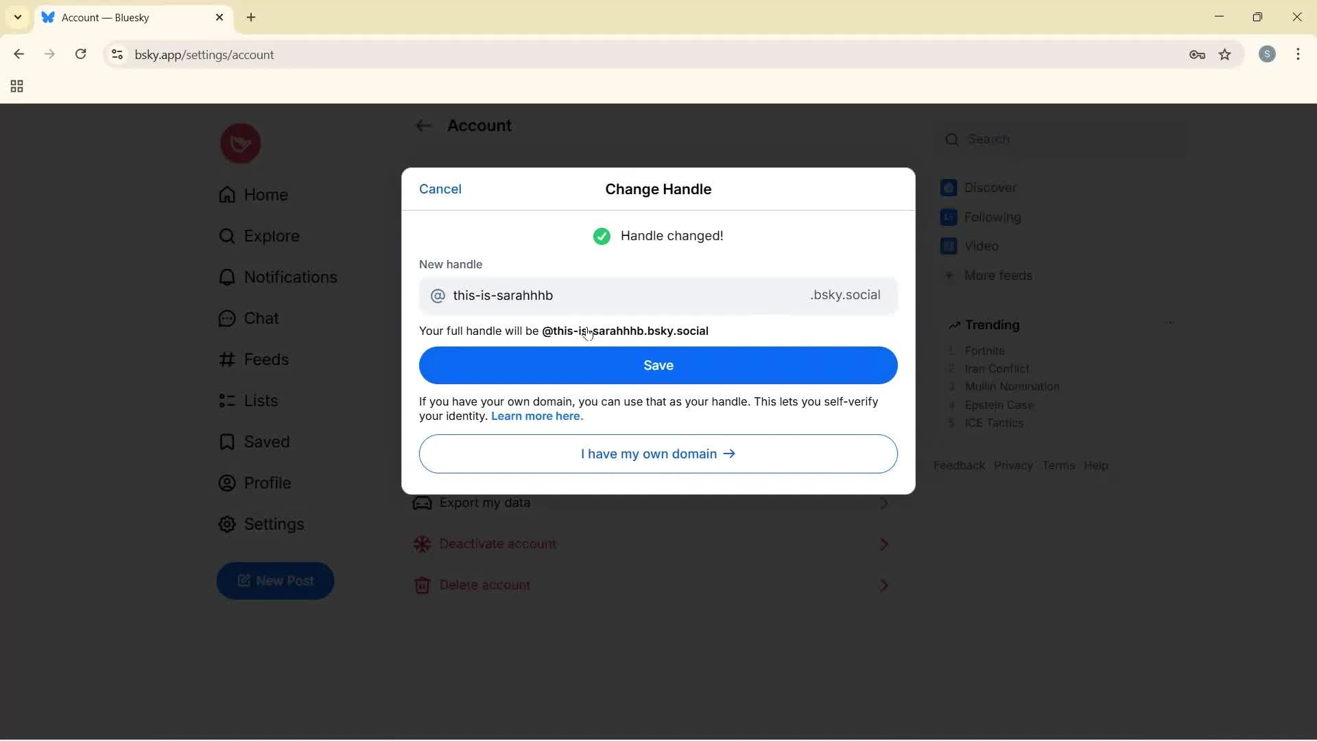 Editing username screenshot