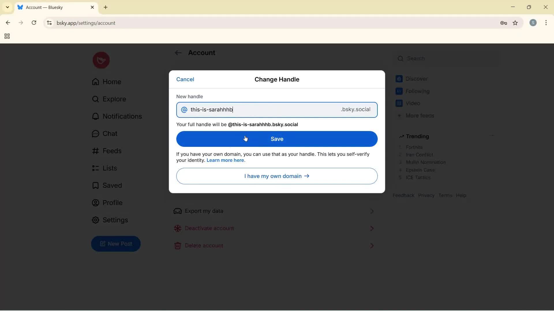 Editing username screenshot