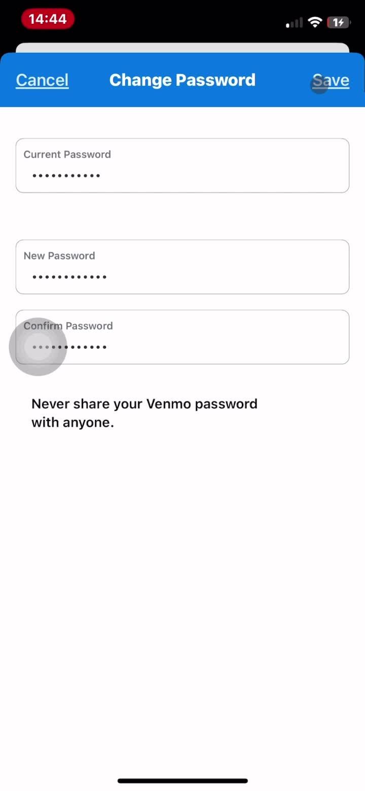 Changing password screenshot