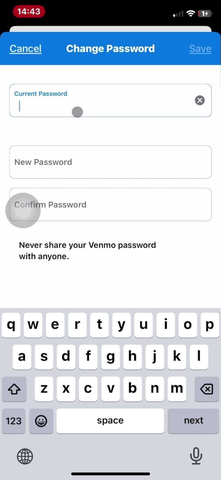 Changing password screenshot