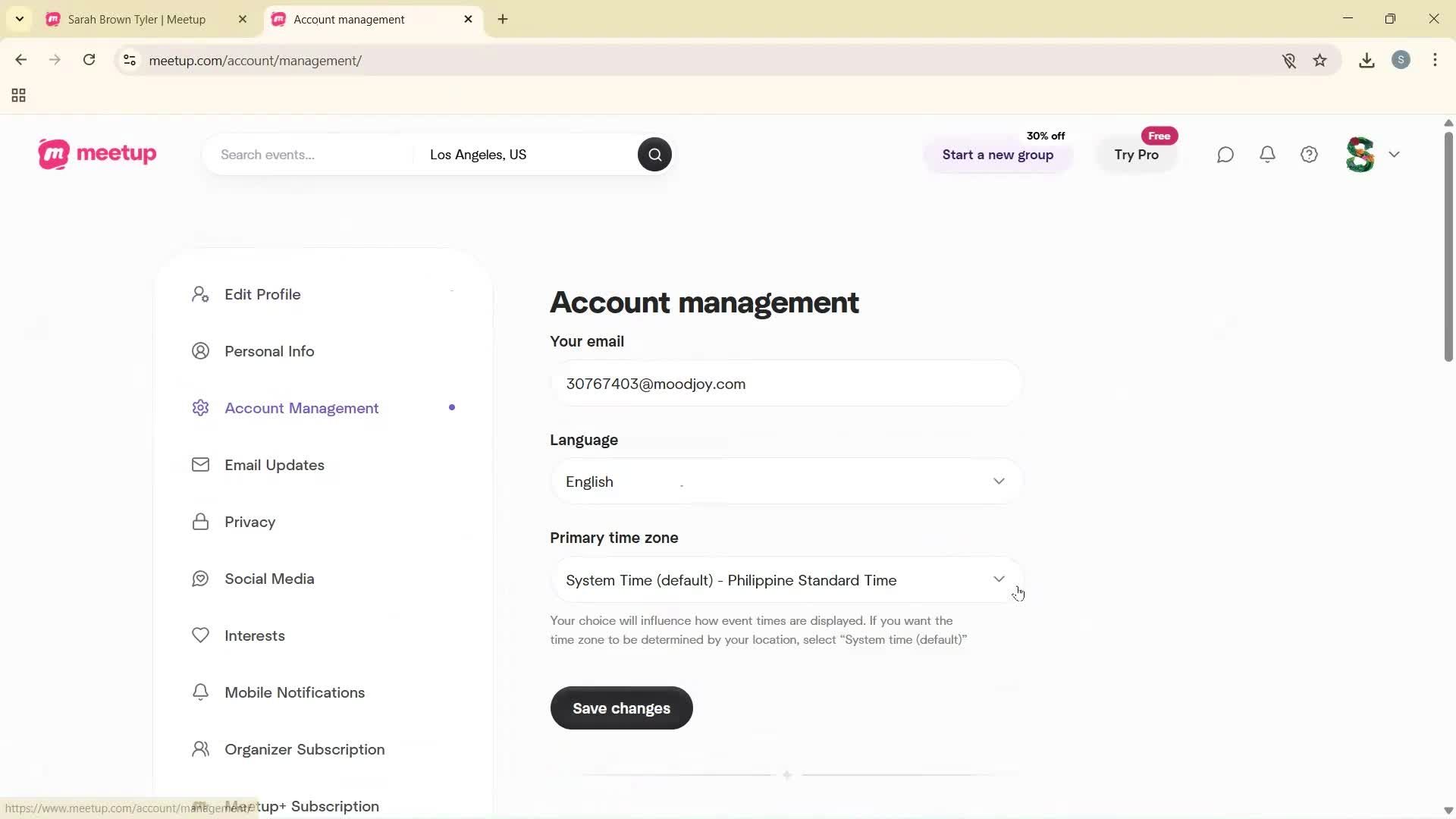 Changing password screenshot