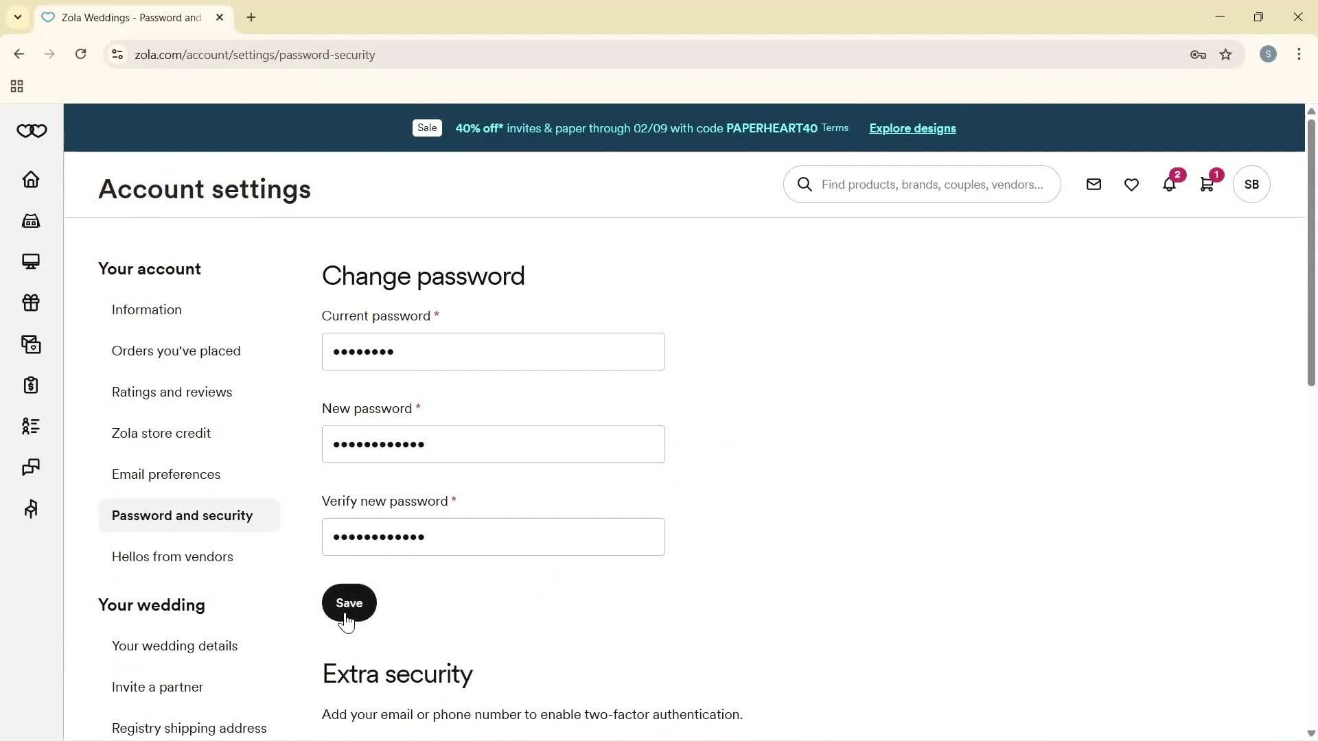 Changing password screenshot