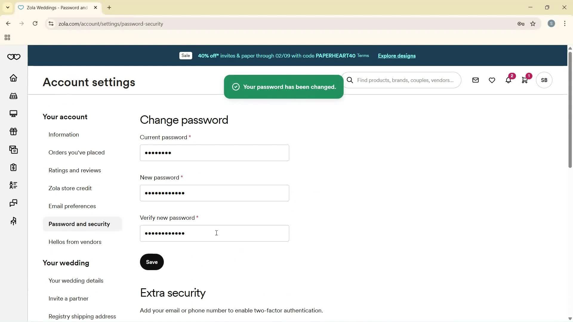 Changing password screenshot