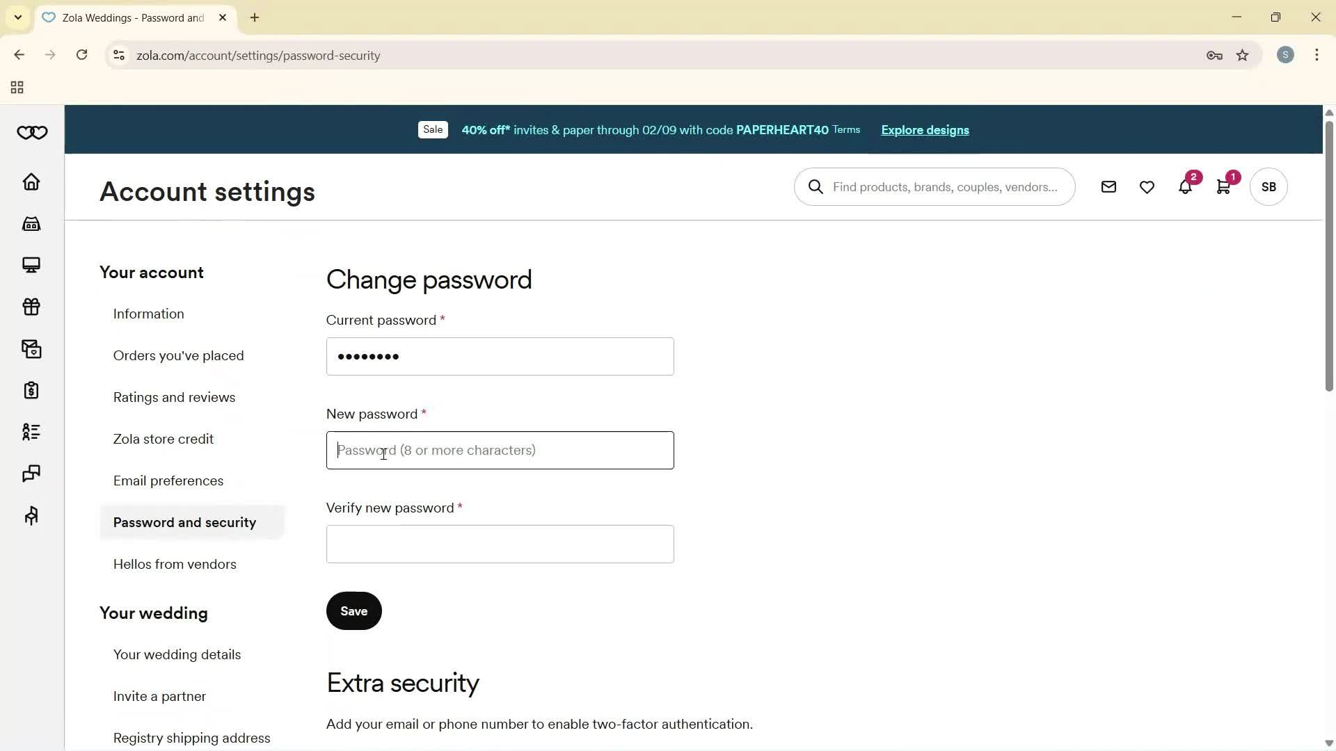 Changing password screenshot