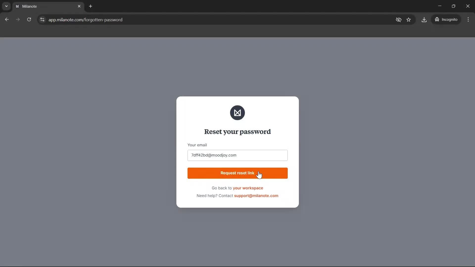 Changing password screenshot