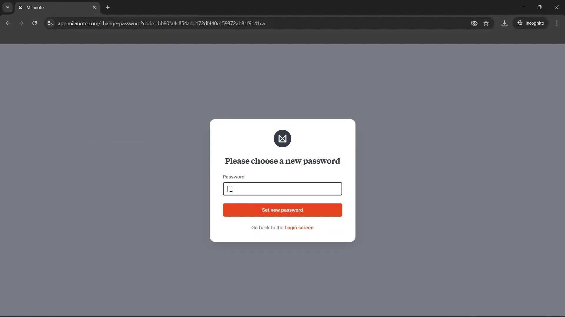 Changing password screenshot