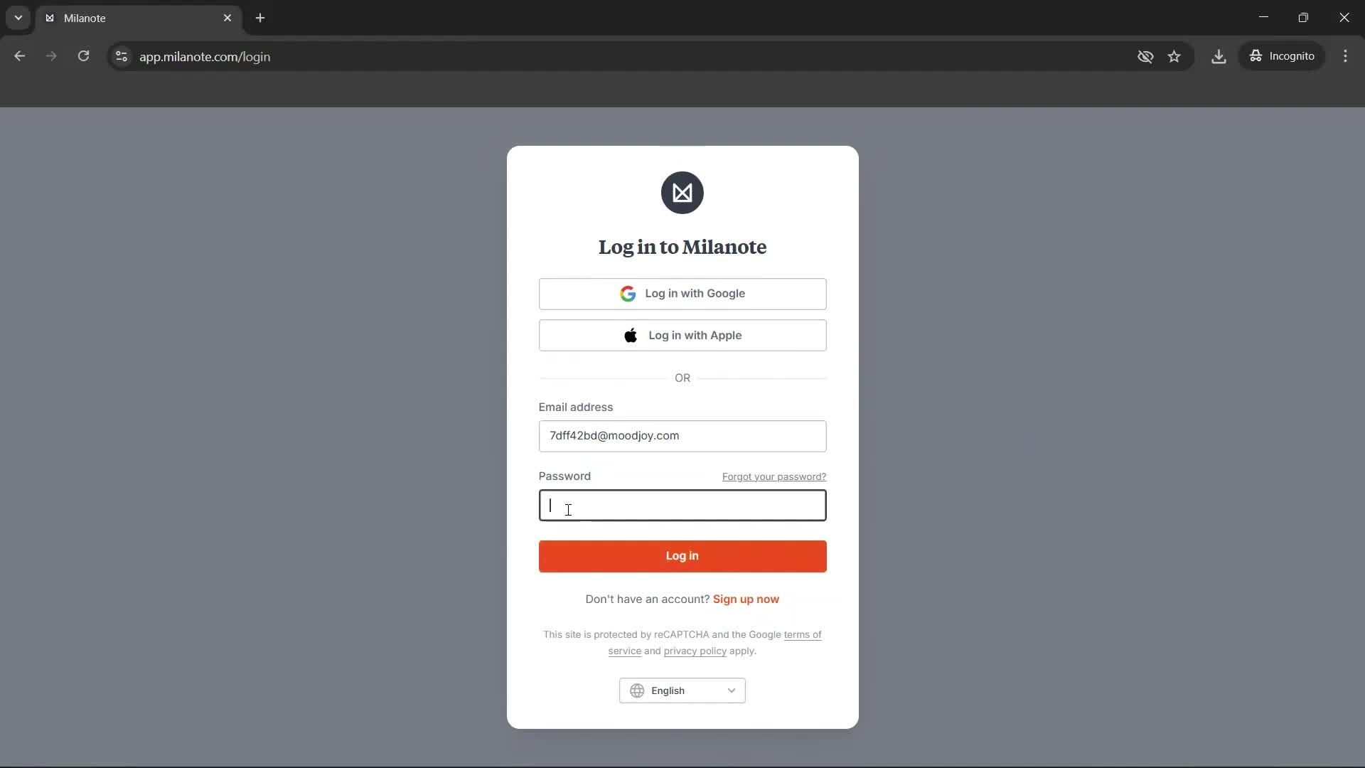 Changing password screenshot