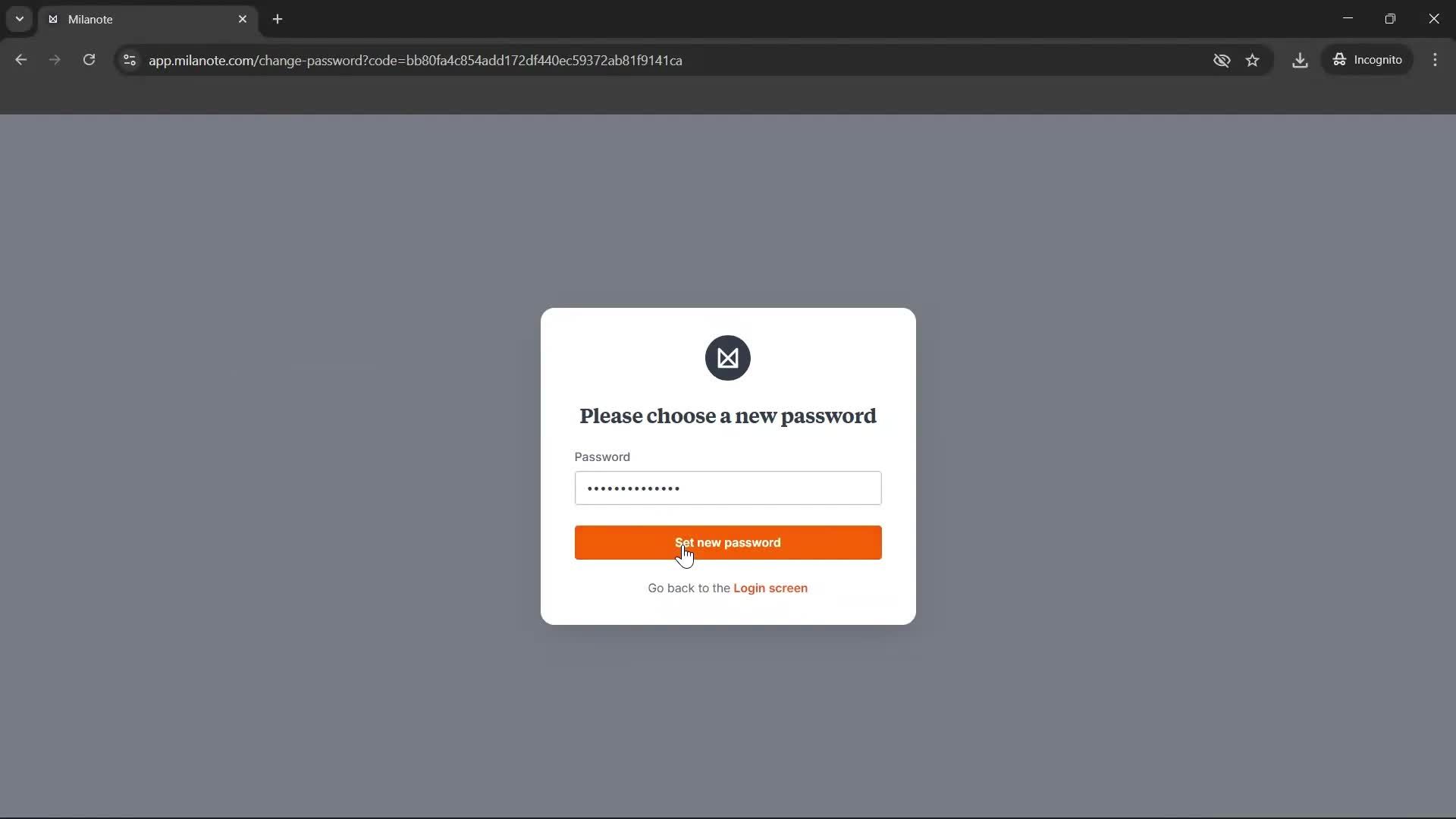 Changing password screenshot