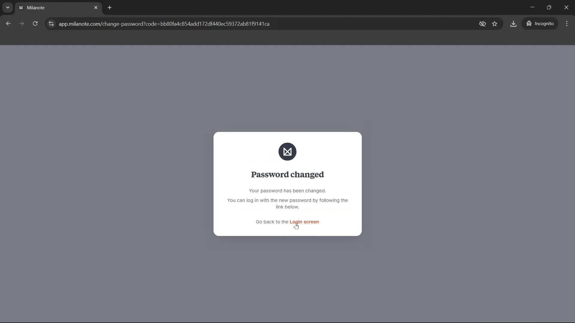 Changing password screenshot