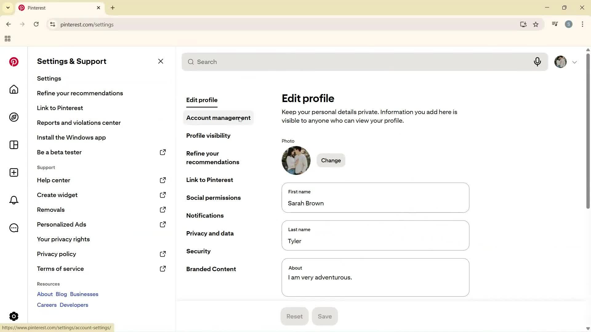 Changing password screenshot