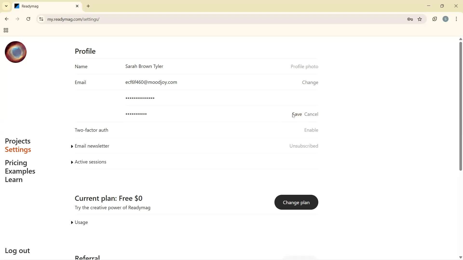Changing password screenshot