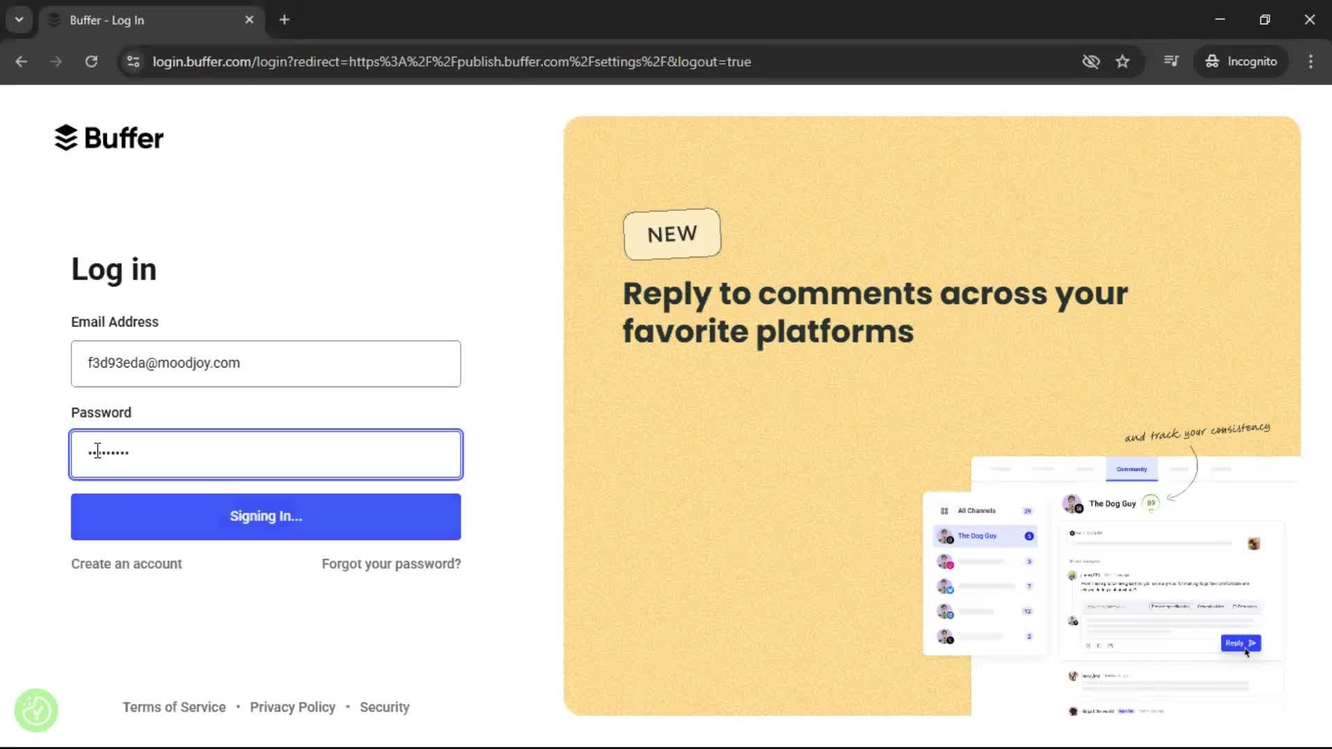 Changing password screenshot