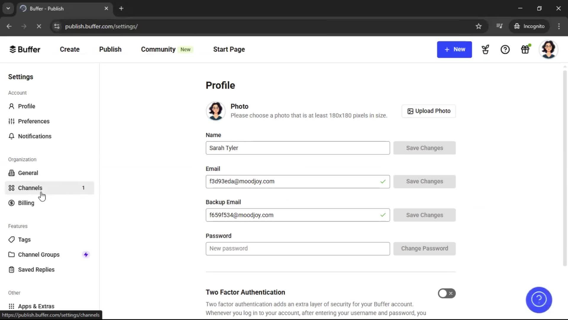 Changing password screenshot