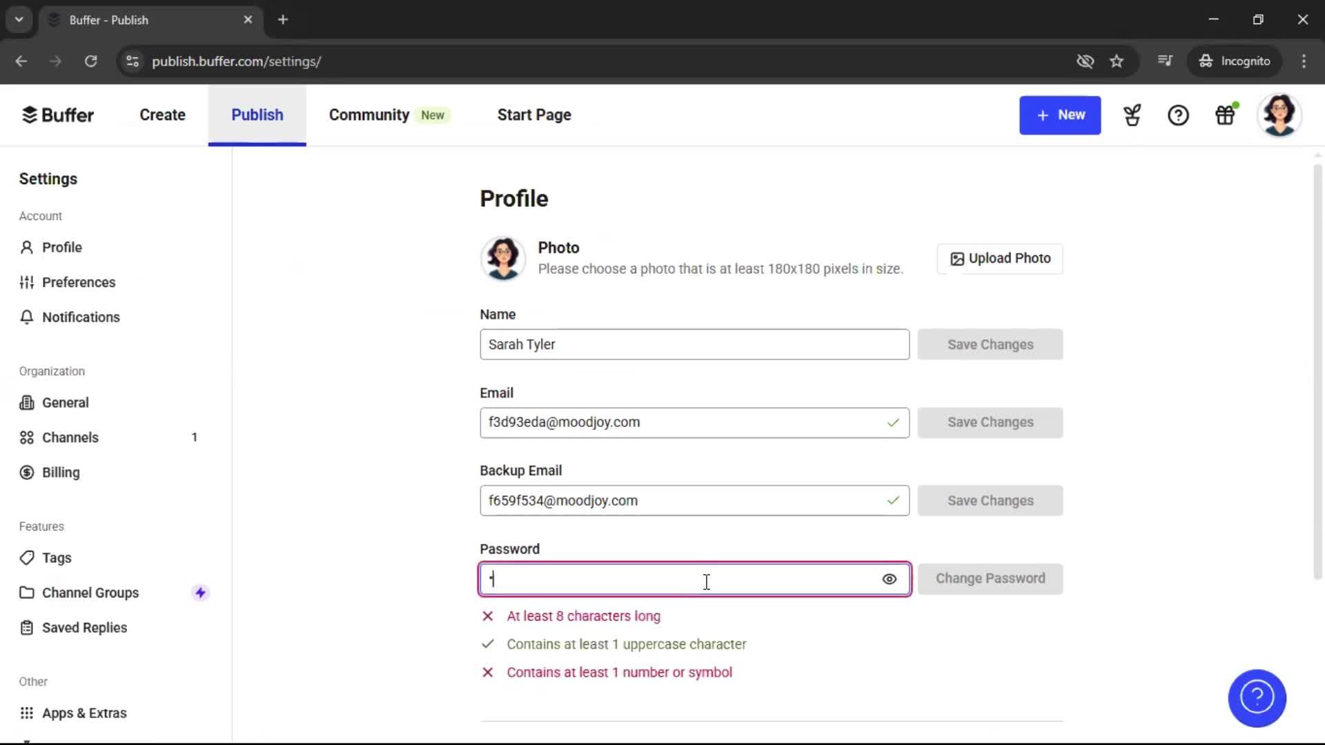 Changing password on Buffer video thumbnail