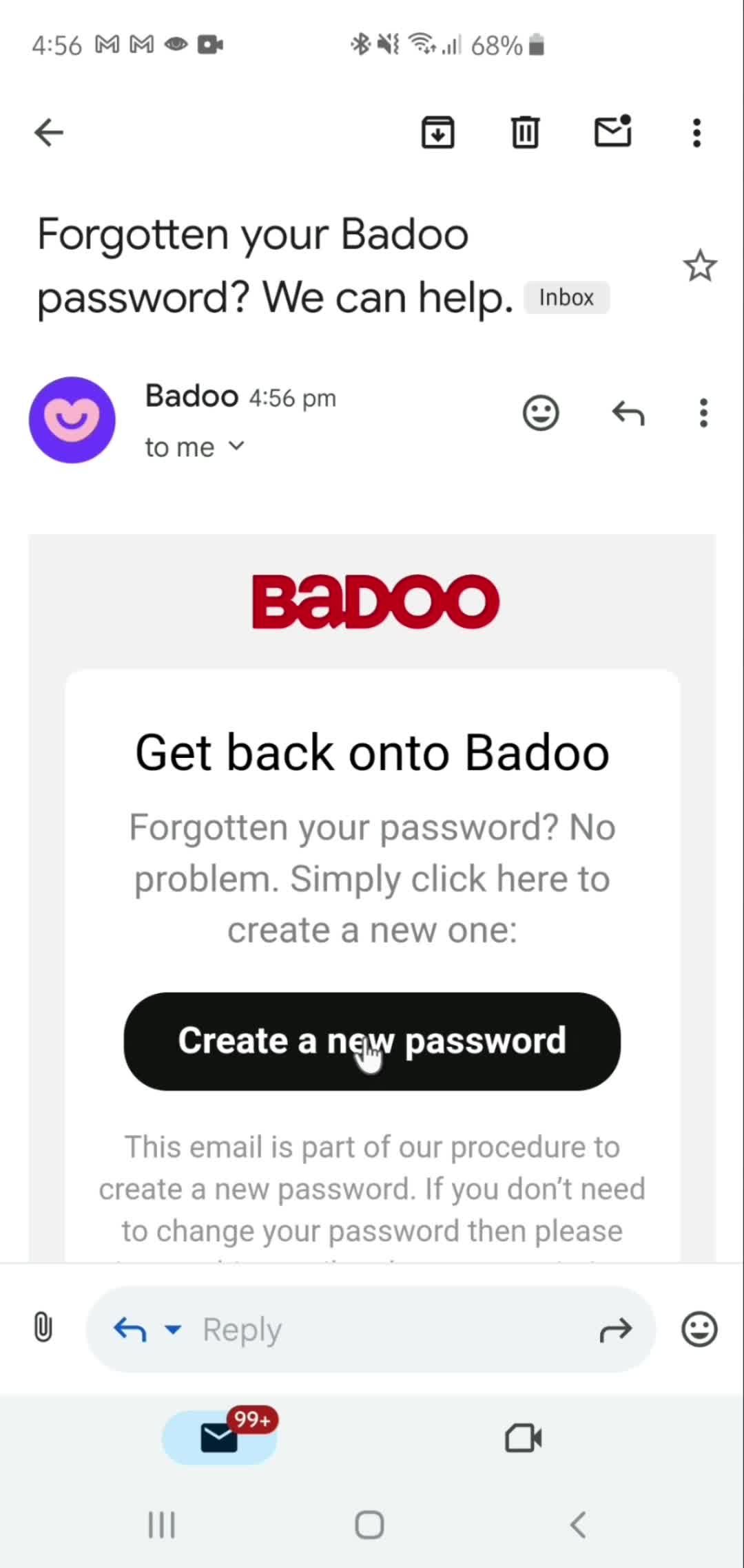 Changing password on Badoo video thumbnail