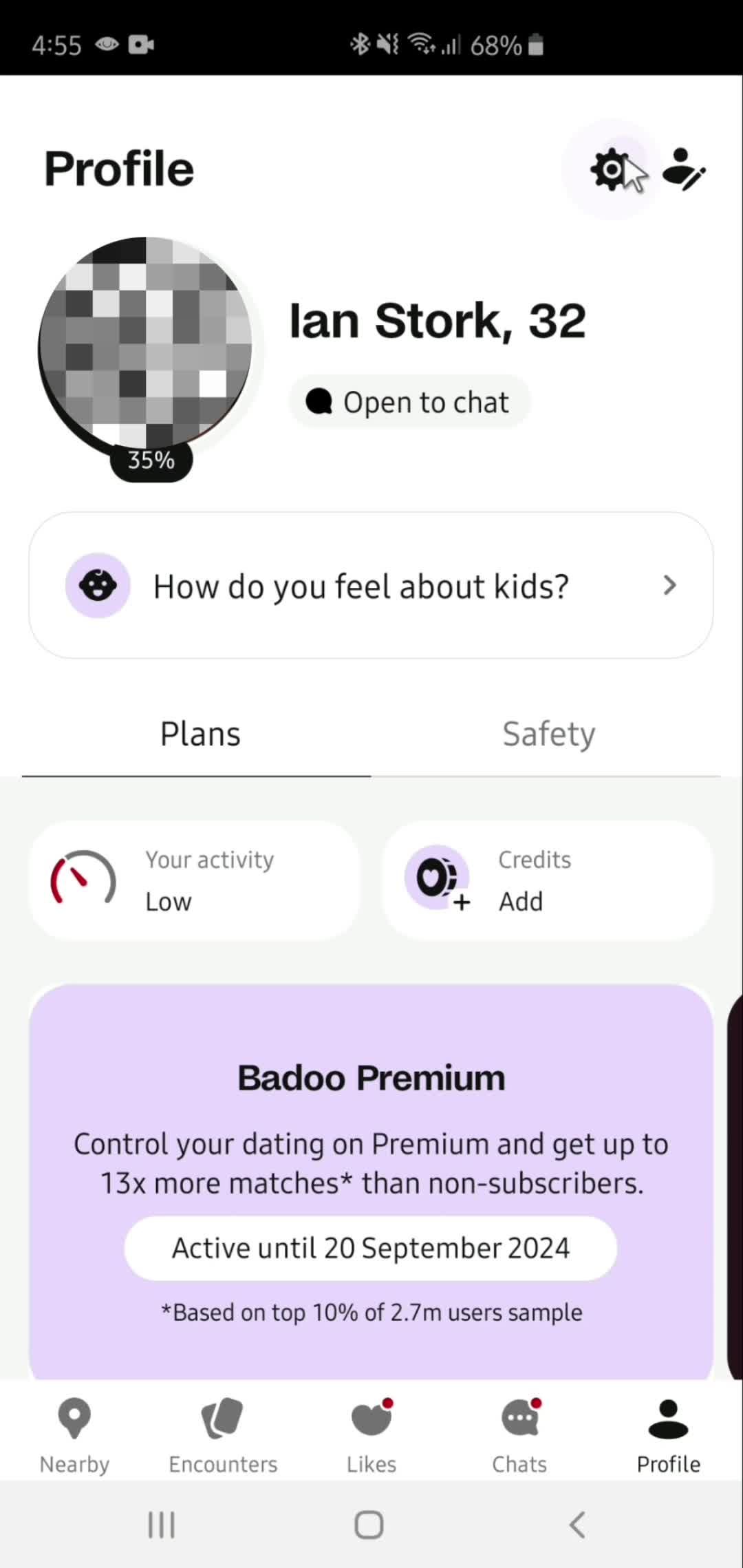 Changing password on Badoo video thumbnail