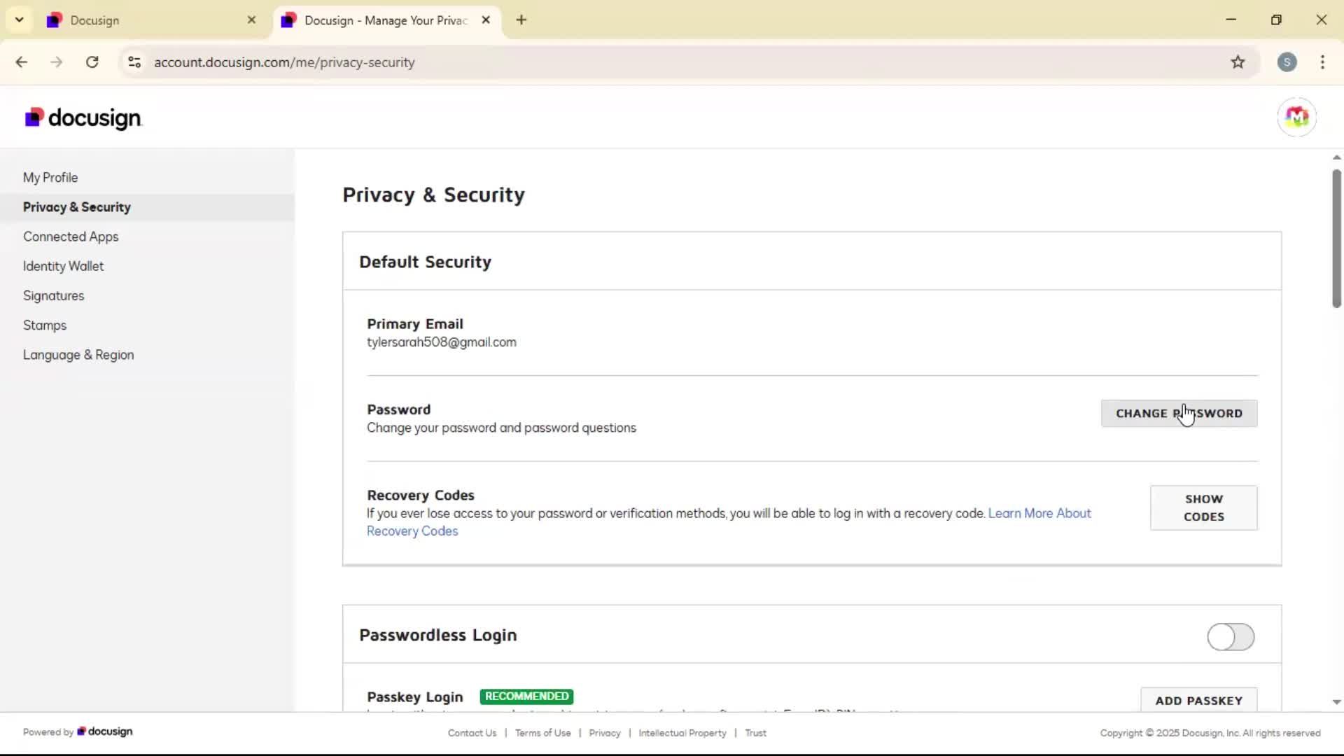 Changing password screenshot