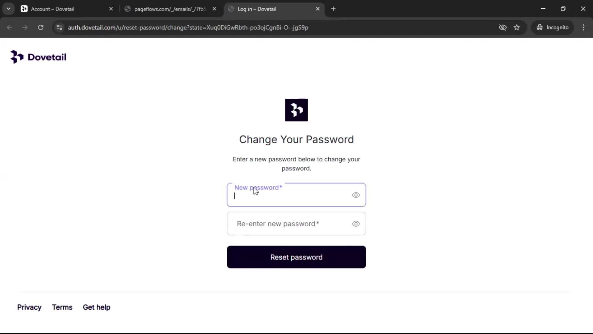 Changing password screenshot