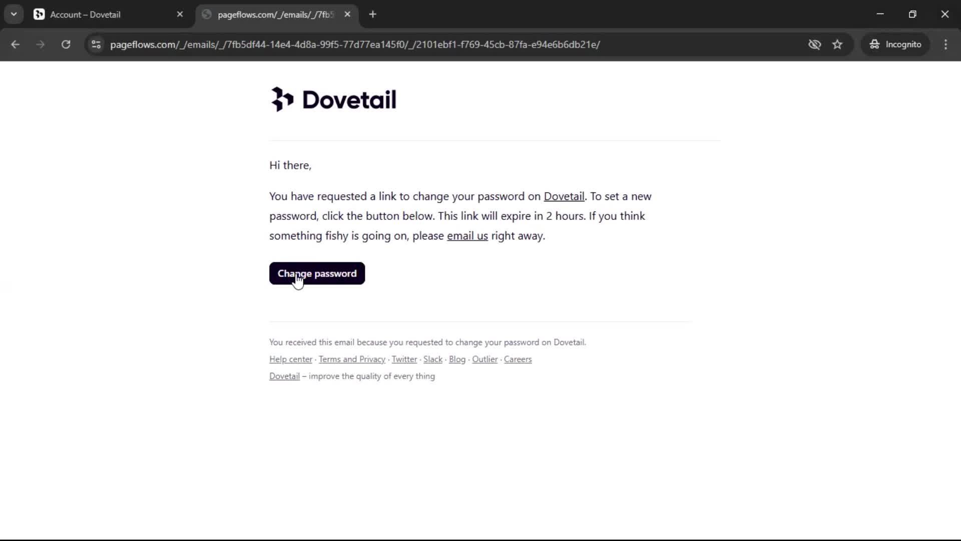 Changing password screenshot