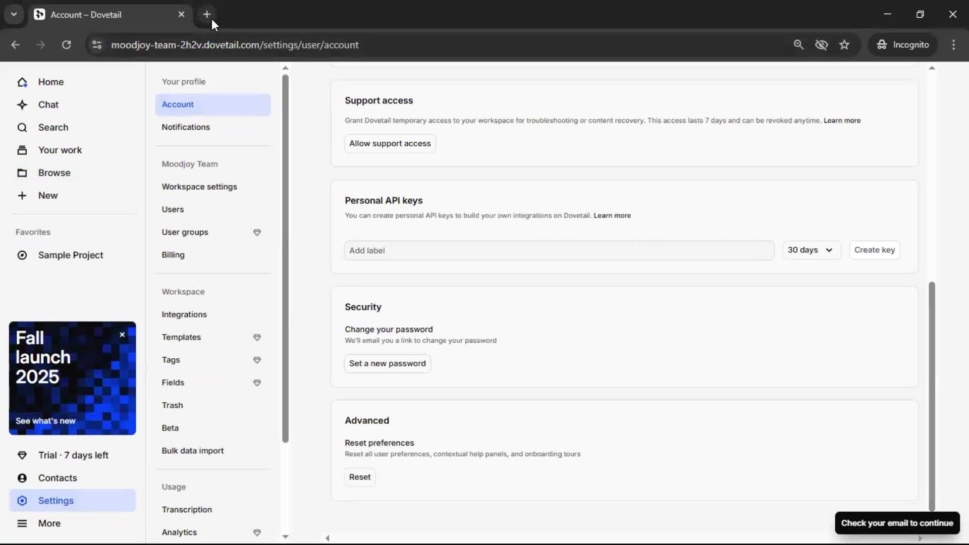 Changing password screenshot