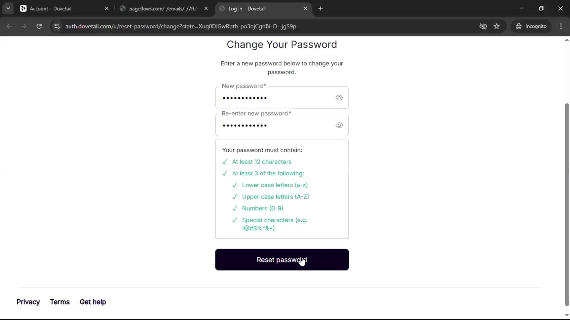 Changing password screenshot