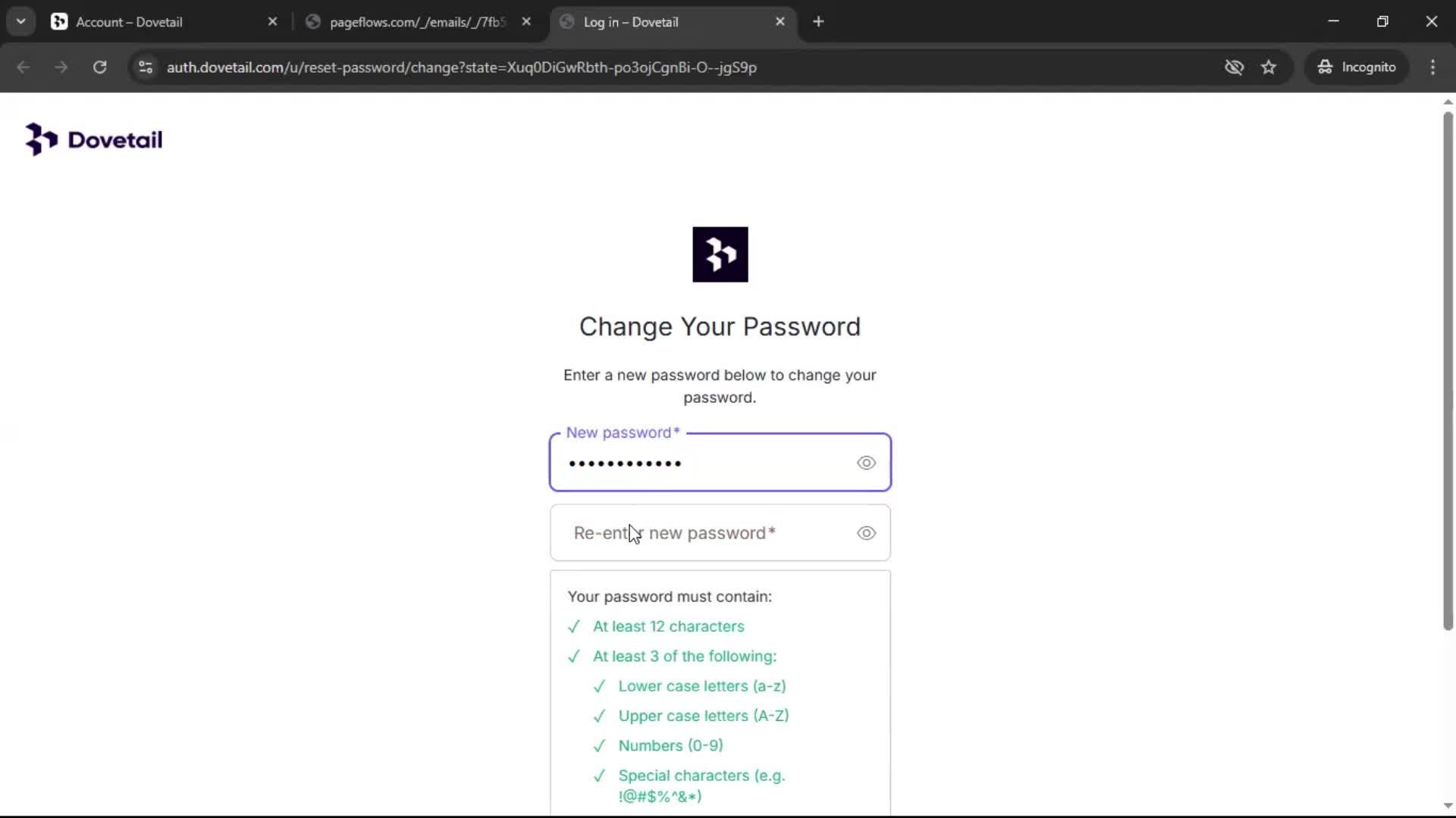 Changing password screenshot